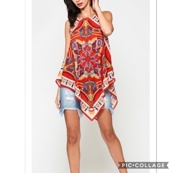 1 Left!! Boho Scarf Print Top - Picture 2 of 3